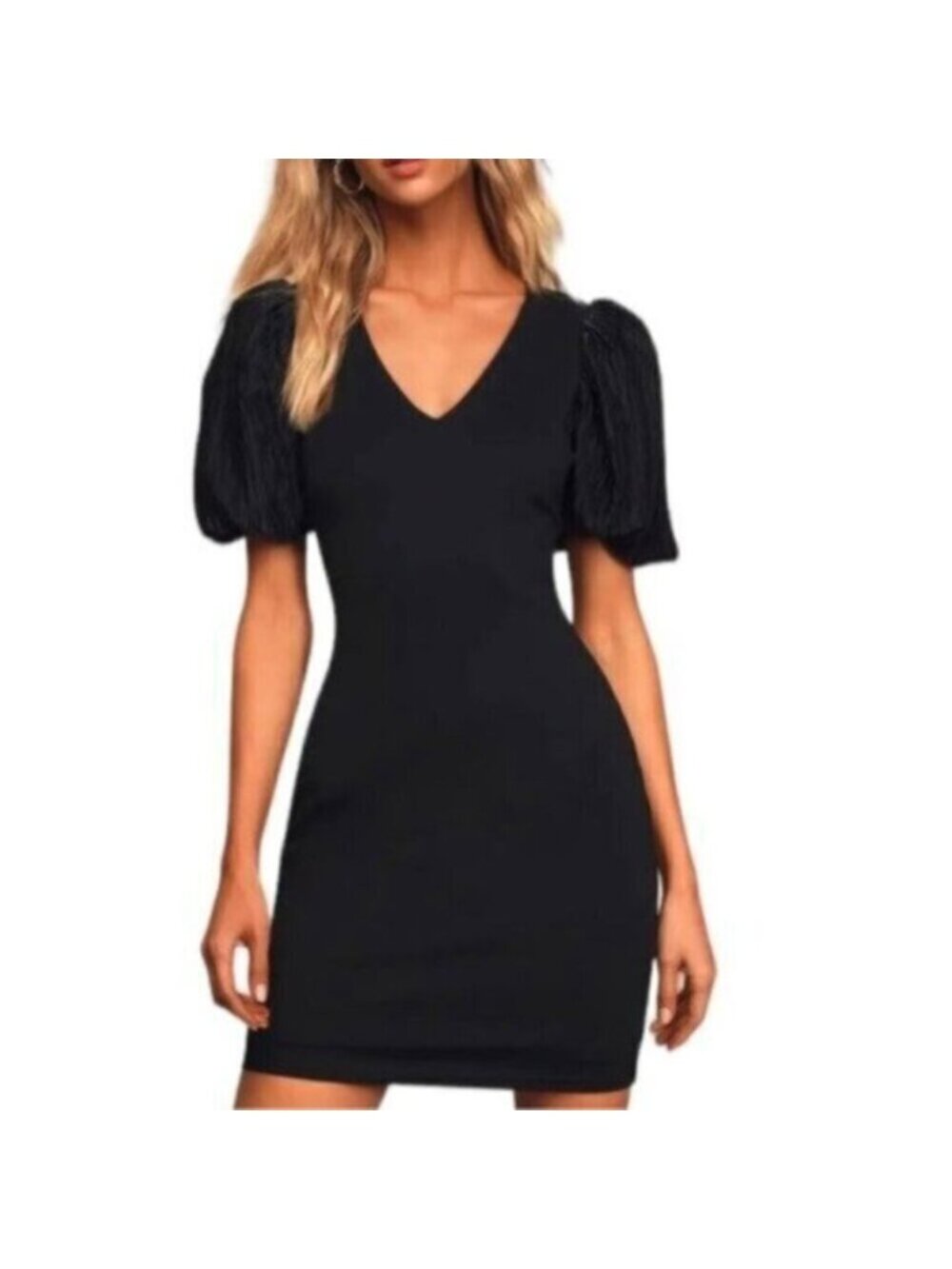 NWT Lulu’s | Make It Known Women's Black Puff Sleeve Bodycon Dress Size Large